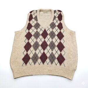 VTG Lord Jeff The Moors Shetland Wool Argyle Sweater Vest XL Made in Ireland Ivy